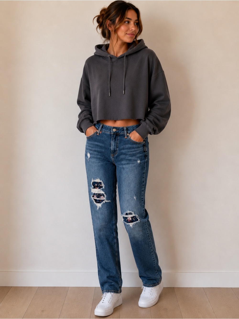 331. SILVER JEANS WITH PATCHES UNDER DESTRESSING